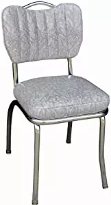 Richardson Seating Single Tone Channel Handle Back Retro Kitchen Chair with 2" Box Seat, Cracked Ice Grey, 18"
