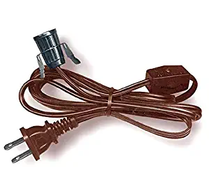 National Artcraft Lamp Cord Set with Clip-in Socket, Switch and Plug - 8 Foot Brown Heavy-Duty