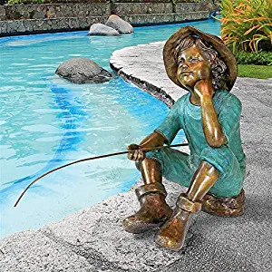 Design Toscano PN6961 Fish Wish Fisherboy Garden Statue, 29 Inch, Sepia & Verdigris
