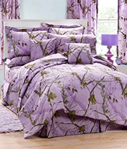 Realtree AP Lavender Camo 6 Pc TWIN Comforter Set (Comforter, 1 Flat Sheet, 1 Fitted Sheet, 1 Pillow Case, 1 Sham, 1 Bedskirt) SAVE BIG ON BUNDLING! by Kimlor