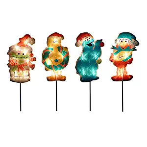 ProductWorks 8-Inch Pre-Lit Sesame Street Christmas Pathway Markers (Set of 4)