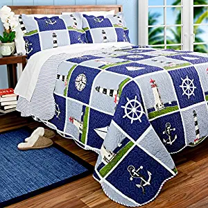 Nautical Living Lighthouse, Sailboat & Anchors Full/Queen Quilt & Shams (3 Piece Bedding) + Homemade Wax MELT