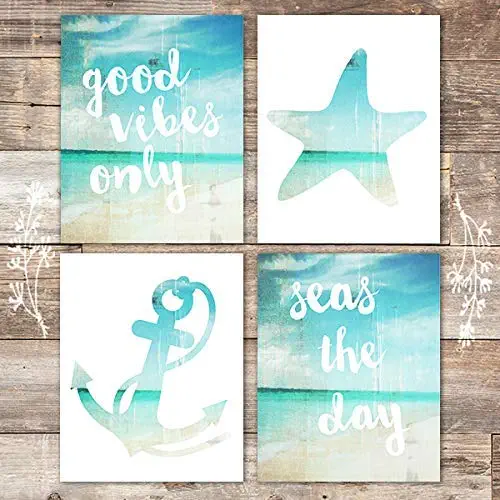 Beach Art Prints - Good Vibes Only (Set of 4) - Unframed - 8x10s