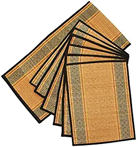 SouvNear Weekend Sale Set of 6 Woven Placemats and a Table Runner for Dining/Kitchen - Natural Placemat Set Handmade with Orange, Black Darbha Grass Straws & Threads