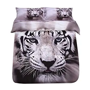 Sandyshow 3pcs Tiger Microfiber Duvet Cover Sets 3D Tiger Bedding Full/Queen Size For boys And Girls Wrinkle, Fade, Stain Resistant,Hypoallergenic (Full/Queen, Tiger 3)