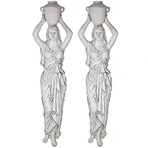 Design Toscano Dione The Divine Water Goddess Wall Sculpture, 61 inch, Set of Two, Antique Stone