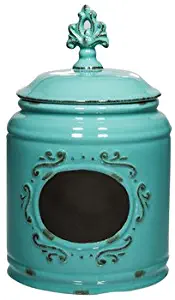 Home Essentials Ceramic Round Chalkboard Medallion Canister Jars with Tight Lids for Kitchen or Bathroom, Food Storage Containers, 115 OZ, Aqua