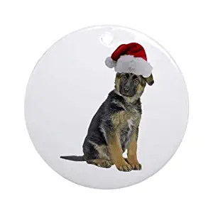 Yilooom German Shepherd Xmas Flat Porcelain Ceramic Ornament Round-Christmas/Holiday/Love/Anniversary/Newlyweds/Keepsake - 3" in Diameter