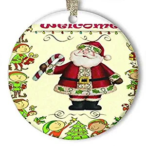 10CIDY Santa Claus Xmas Gift Christmas Tree Elf Ornament (Round) Personalized Ceramic Holiday Christmas Ornament Ideas 2019