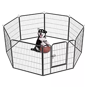 Yaheetech Dog Pen Playpen Play Yard Foldable - Portable Pet Puppy Cat Metal Exercise Barrier Fence w/Door Outdoor Indoor 32-inch 8/16 Panel Black