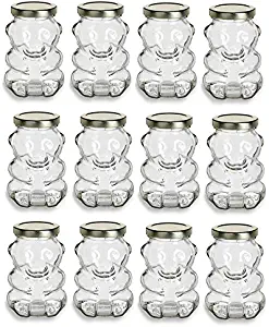 Nakpunar 12 pcs 9 oz Glass Bear Jars with Gold Lids for Honey, Candies, Piggy Banks (12, Gold)