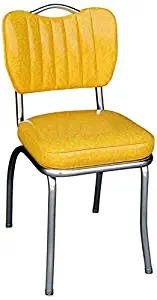 Richardson Seating Handle Back Retro Kitchen Chair in Single Tone Channel Back with 2" Box Seat, Cracked Ice Yellow