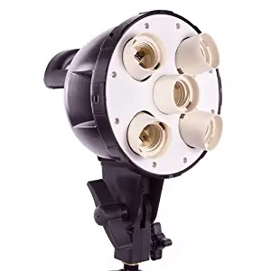 Fovitec - 1x Photography 5-Socket Head with Umbrella Mount - [Countinous Lighting][Fits Five CFL Bulbs][Standard 3-Prong Power Cord Included Only]