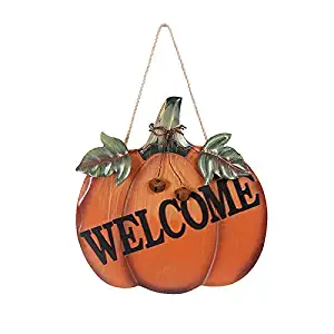 Rainbow Handcrafts Handmade Harvest Thanksgiving Halloween Hanging Wood Pumpkin Welcome Sign Decor Fall Autumn Door Wall Indoor Outdoor 9.8 x 1 x 9.5 Inches