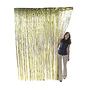 Super Z Outlet 3.2 ft x 9.8 ft Metallic Tinsel Foil Fringe Curtains for Party Photo Backdrop Wedding Decor (Gold)