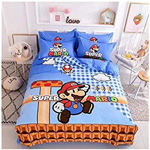 Peachy Baby Featuring Super Mario Bros Run Bedding Sheet Set Single Queen Twin Full Size 【Free Express Shipping】 【100% Cotton】 3 and 4 Pieces Bed Sheets Duvet Pillowcase (Queen Size)