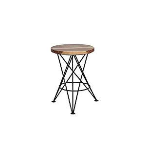 Sheesham Wood & Metal Legs Round Dining Stool Sante Fe Solid