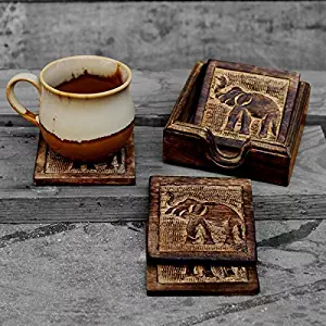 storeindya Drink Coaster Set of 4 Handcrafted for Tea Coffee Beer Glass Dining Elephant Design Tabletop Home Decor Kitchen Accessories