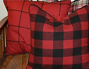 Ralph Lauren Red Black Tartan Plaid Wool Decorator Throw Pillows- 2 Pc Set