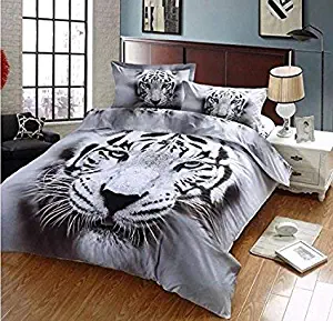 Luckey1 Tiger Print 3D Bedding Sets Queen Size, Polyester Queen Duvet Covers Bedding Sets 4 Pieces, 1 Duvet Cover,1 Flat Sheet,2 Pillowcases, No Comforter (Queen, Gray Tiger)