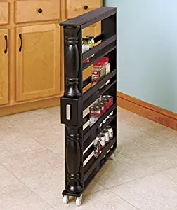 Black Wooden Spice Seasoning Can Rack Slim Rolling Cart Space Saver Organizer Shelf Storage Kitchen Organization Fits Between Cabinets and Refrigerator by KNL Store