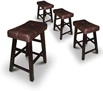 Legacy Decor 4 24" or 29" Dark Espresso Wood Bar Stools with Bonded Faux Leather Seat (24" High)
