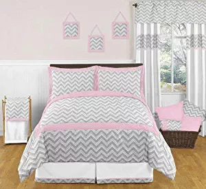 Sweet Jojo Designs 3-Piece Pink and Gray Zig Zag Childrens, Kids, Teen Full/Queen Girls Chevron Bedding Set