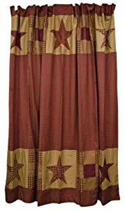 VHC Brands Classic Country Primitive Bath - Ninepatch Star Red Patchwork Borders Shower Curtain, 72" x 72",