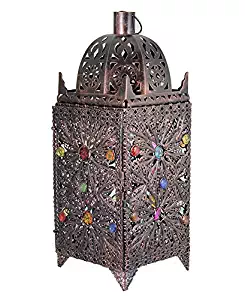 Essential Décor Entrada Collection Metal Lantern, 19.25 x 7.25 x 7.25 Inch, Multi Color