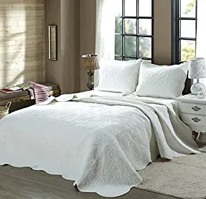 Cozy Line Home Fashions Victorian Medallion Solid White Matelasse Embossed 100% Cotton Bedding Quilt Set,Reversible Bedspread, Coverlet (Blantyre - White, King - 3 Piece)