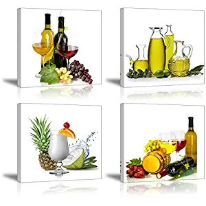 Wine Canvas Wall Art, SZ 4 Piece Beautiful Fruits Picture for Dining Room, Vibrant Still Life Canvas Prints for Kitchen, Ready to Hang, Waterproof