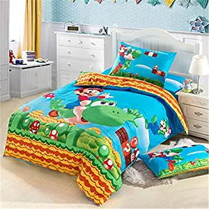 hjfigurine Queen Size Super Mario Kid Bedding Kids 3 Pieces Duvet Cover Set