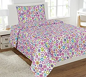 Mk Collection Sheet Set White Pink Purple Teel Green Peace Sign Teens/girls Multi Color Peace Circle New (Full)