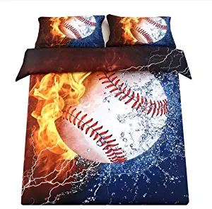 SDIII 2PC Baseball Bedding Microfiber Twin Sport Duvet Cover Set for Boys, Girls and Teens Reversible Color Design (Twin, Baseball)