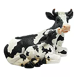 Design Toscano Mother Cow and Calf Garden Farm Animal Statue, 16 Inch, Polyresin, Full Color