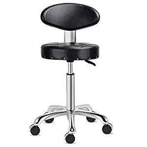 Kaleurrier Rolling Stool Salon Chair with Smooth-Rolling Wheels 360-degree Swivel Seat Heavy Duty Hydraulic Height Adjustable High Barber Cutting Stools (Black, with Backrest)