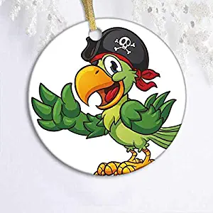 128 buyloii PiratCartoon Parrot with Pirate Hat Eye Patch Waving Hand Gesture Cute Funny Character Decorativ Multicolor Round Xmas Gifts Christmas Tree Ornaments Ideas 2019