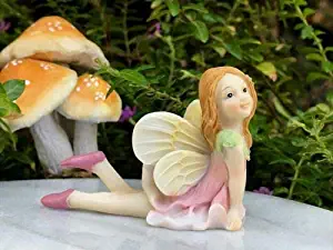 Statue Out Pretty Pastel Flower Fairy Fiona Laying - Fairy Garden Miniature