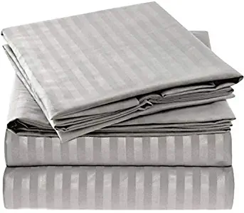 Mellanni Striped Bed Sheet Set - Brushed Microfiber 1800 Bedding - Wrinkle, Fade, Stain Resistant - 4 Piece (Full, Gray/Silver)