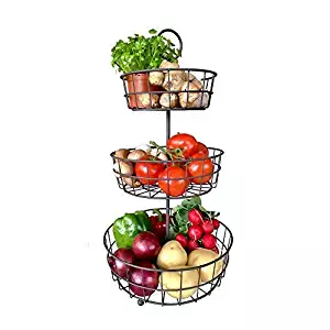 3 Tier Fruit Basket - Fresh Country Wire Basket by Regal Trunk & Co. | Three Tier Fruit Basket Stand for Storing & Organizing Vegetables, Eggs, and More | Fruit Basket for Counter or Hanging (3 Tier)