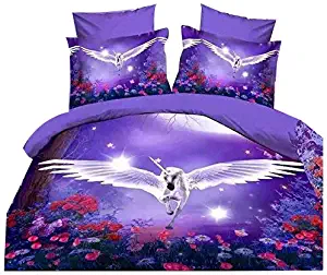 Cliab Unicorn Bedding Set Purple Kids Full Size Duvet Cover Set 7 Pieces(Fitted Sheet Included)