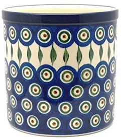 Polish Pottery Utensil Holder - Peacock