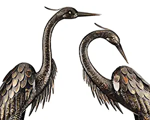 Wonders Shop Outdoor/Indoor Accent Metal Bronze Herons Patina Cranes 43" - 45" Figurine Statues Bird Copper/Bronze 2pcs