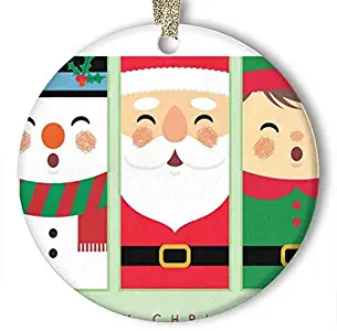 10CIDY Cute Xmas Snowman Santa Claus Christmas Elf Ornament (Round) Personalized Ceramic Holiday Christmas Ornament Ideas 2019