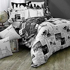 Bed Lam Passport London and Paris Reversible Twin Duvet Cover Set in Black/White