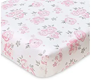 Wendy Bellissimo Nursery Bedding Baby Crib Bedding Fitted Sheet 200 Thread Count - Savannah Floral Grey, White + Pink