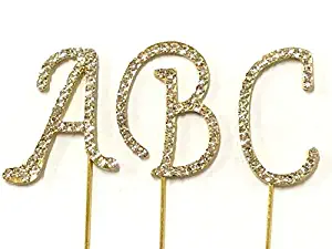 Small GOLD Rhinestone Bling Monogram Letter Initial Cake Cupcake Topper Pick (E)