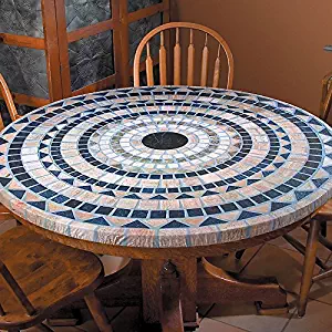 Sperry MfgVesuvius Stone Pattern Mosaic Table Cover -Fits Round 36" to 48" Tables (Blue and Tan Design)