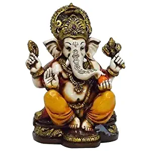 Lightahead The Blessing. A Colored & Gold Statue of Lord Ganesh Ganpati Elephant Hindu God Made from Marble Powder in India