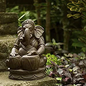 MISC Brown Elephant Ganesh Statue of Lord Ganesha Statue Ganpati Playing Tabla Hindu God Spiritual Hinduism Antique Design Home Garden Decor Sculpture Standing Indoor Outdoor Handmade, Stone